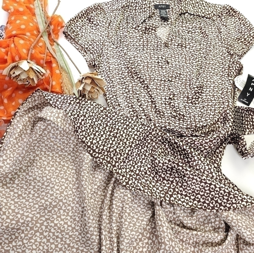 New A.P.N.Y. Brown White Patterned Satin Dress Sz 12 - Picture 13 of 16